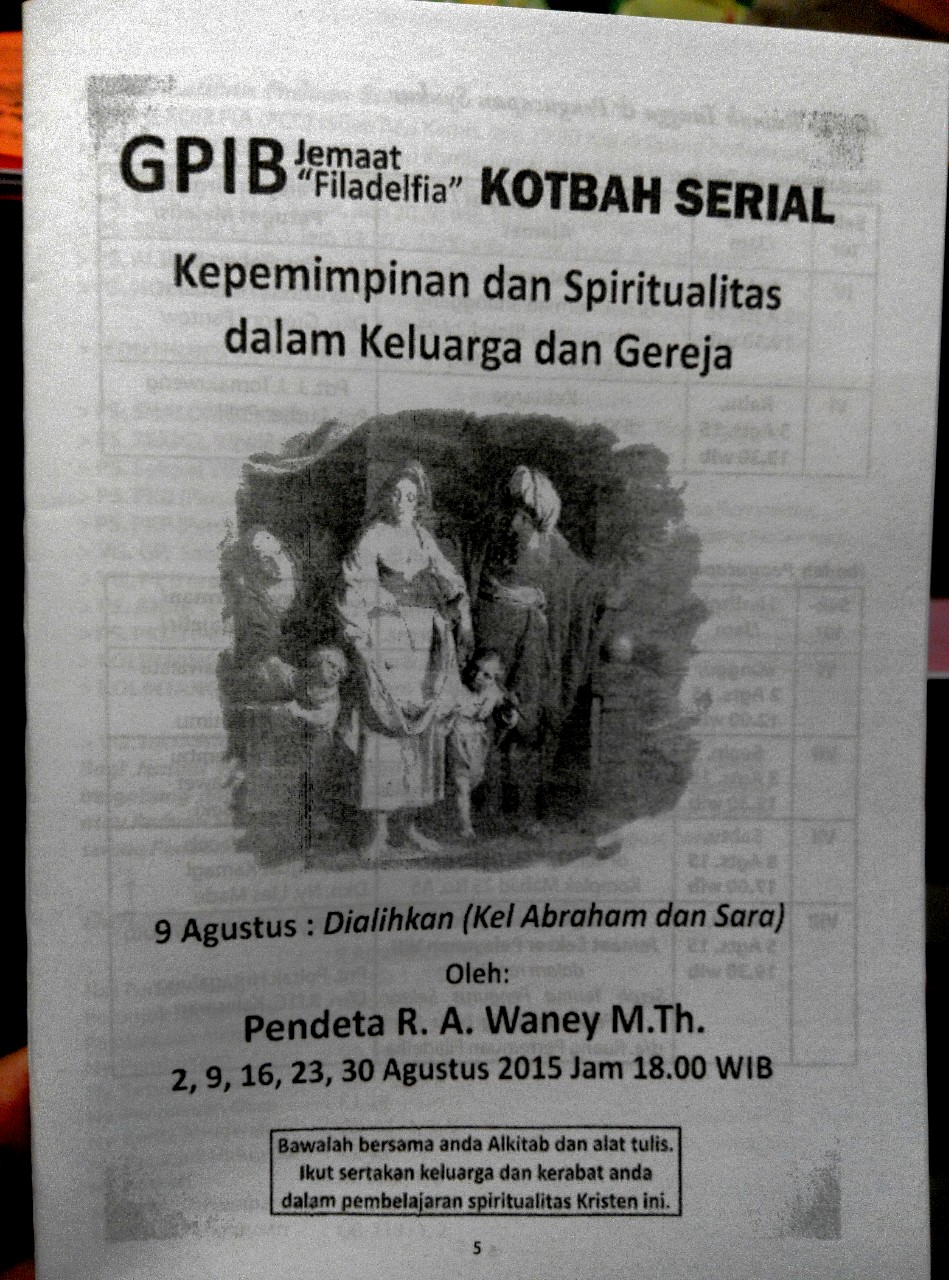 Pengumuman khotbah serial Pdt. R. A. Waney, M.Th
